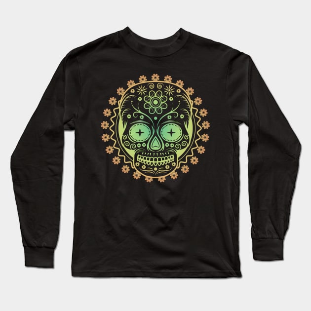 Geometric Sugar Skull Tattoo Graphic Long Sleeve T-Shirt by Pangea5